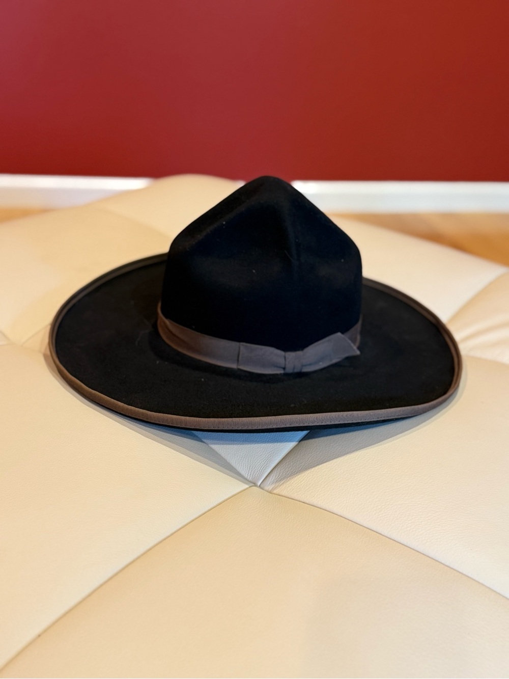 Rand’s custom made 20X Beaver felt men’s black wide-brim hat-taupe trim sz 7 1/2 - Picture 6 of 15